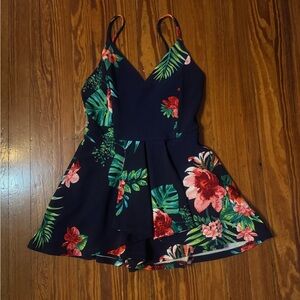 Derek Heart Tropical Floral Kids Romper - Navy and Red